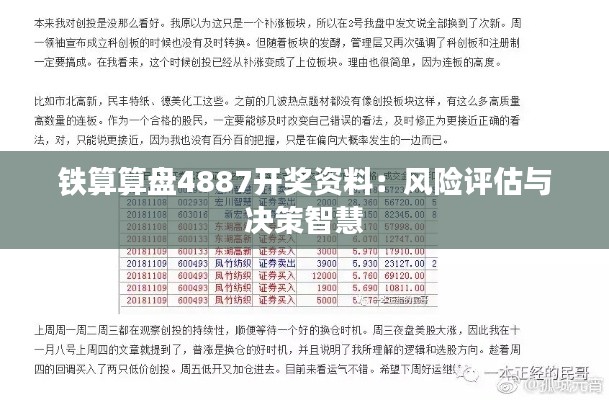 铁算算盘4887开奖资料:风险评估与决策智慧