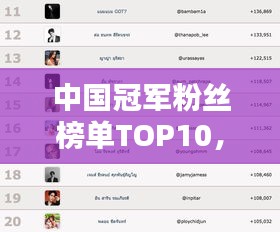 中国冠军粉丝榜单TOP10，粉丝数量惊人，排名大揭秘！