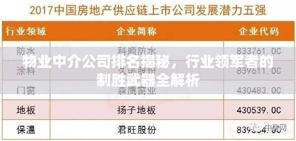 物业中介公司排名揭秘，行业领军者的制胜武器全解析