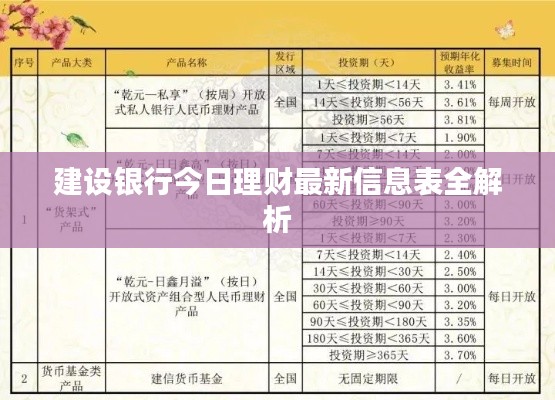 建设银行今日理财最新信息表全解析