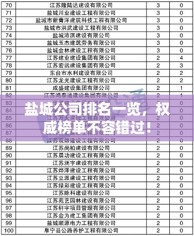 盐城公司排名一览,权威榜单不容错过!