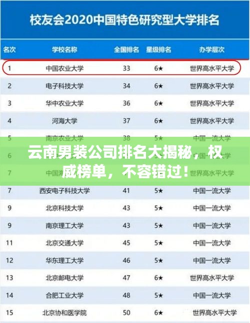 云南男装公司排名大揭秘,权威榜单,不容错过!